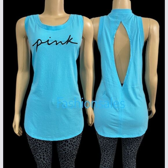 Victoria’s Secret Pink Logo Racerback Open Back blue tank top XXL - Picture 1 of 5